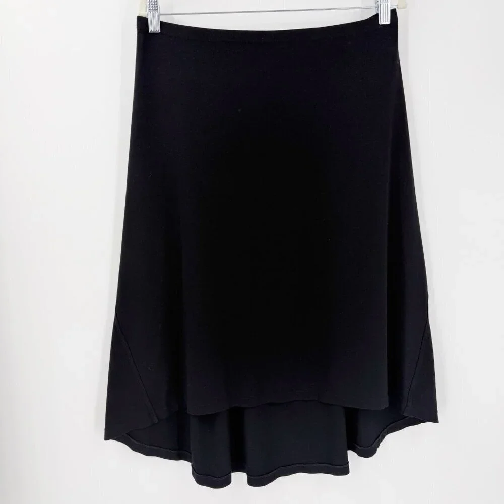 Eileen Fisher L Black A-Line Modest Knee Length Stretch Knit Skirt Minimalist